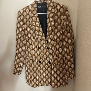 Zara 1970’s brown print blazer size large with padded shoulders double breasted